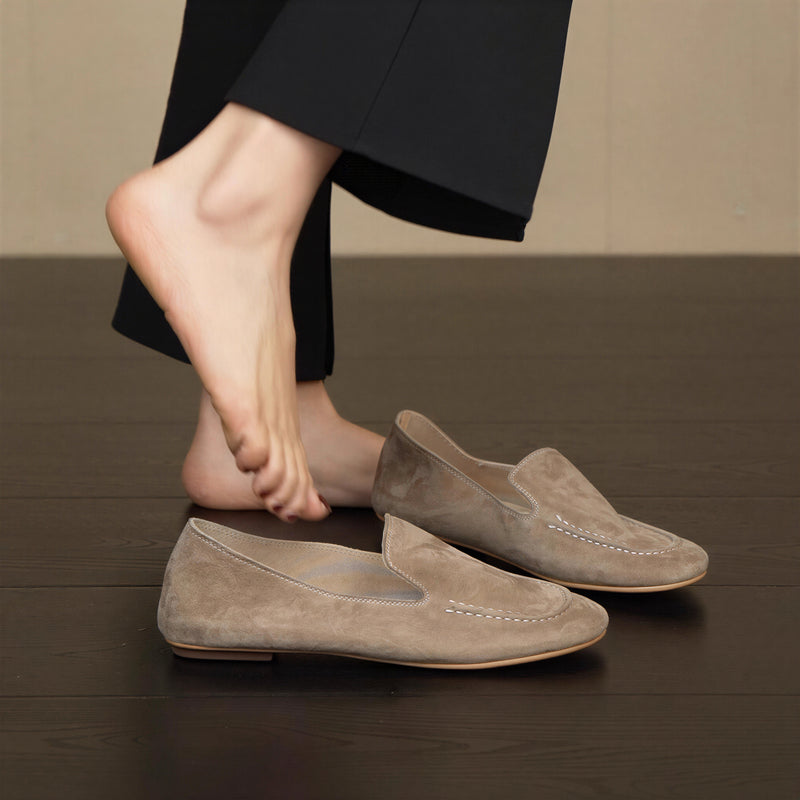 駝色極簡淺口樂福鞋