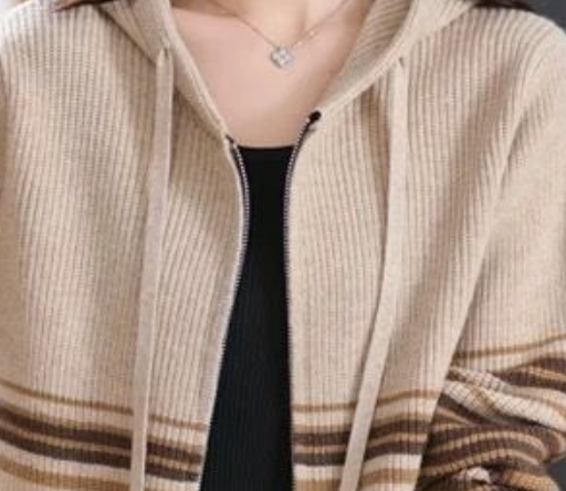 「秋季新品 」「兩色」連帽抽繩條紋拼接針織開襟外套