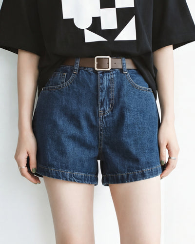 高腰A字寬腿牛仔短褲