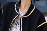 「秋季新品 」 M-XL 撞色滾邊寬鬆棒球外套