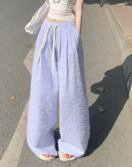 夏季 抽繩高腰碎花 寬腿褲 舞蹈褲