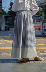 「兩色」S-XL 直條拼接撞色滾邊A字傘裙