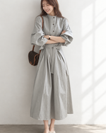 「秋季新品 」M-L 立領綁帶寬鬆襯衫洋裝
