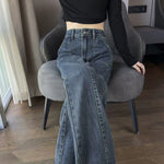 「秋季新品 」 XS-2XL 高腰直筒寬褲牛仔褲