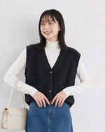 「秋季新品 」V領排釦寬肩針織背心