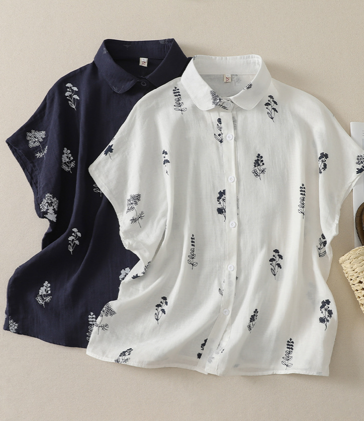 「兩色」M-3XL 小圓領 | 印花寬鬆短袖襯衫