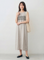 橫向刺繡拼接直筒無袖背心洋裝