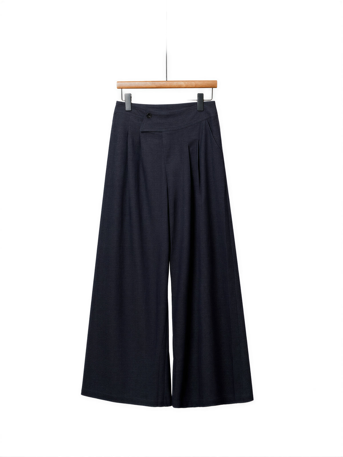 「秋季新品 」S-XL 深藍色高腰垂墜感不對稱寬褲