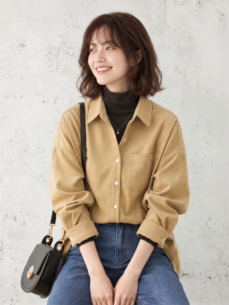 「兩色」「秋季新品 」M-2XL 品質磨毛燈芯絨 寬鬆落肩單口袋襯衫