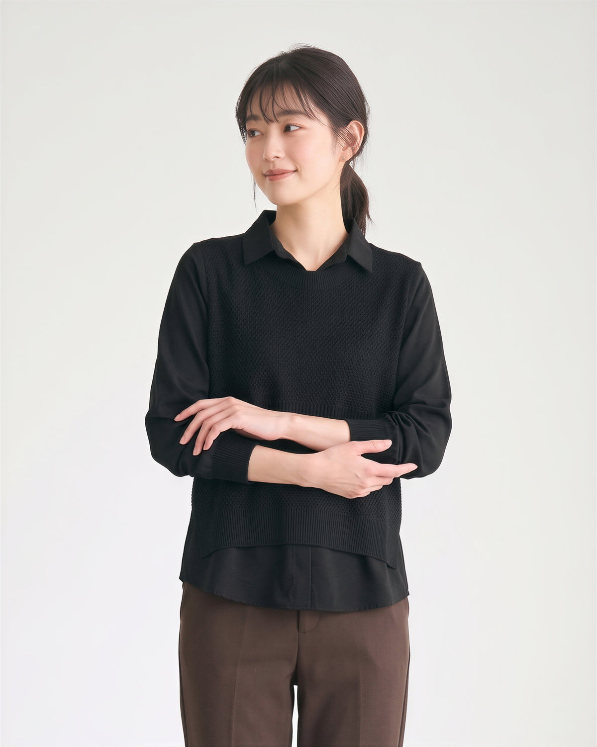 「秋季新品 」「多色」針織馬甲背心假兩件襯衫