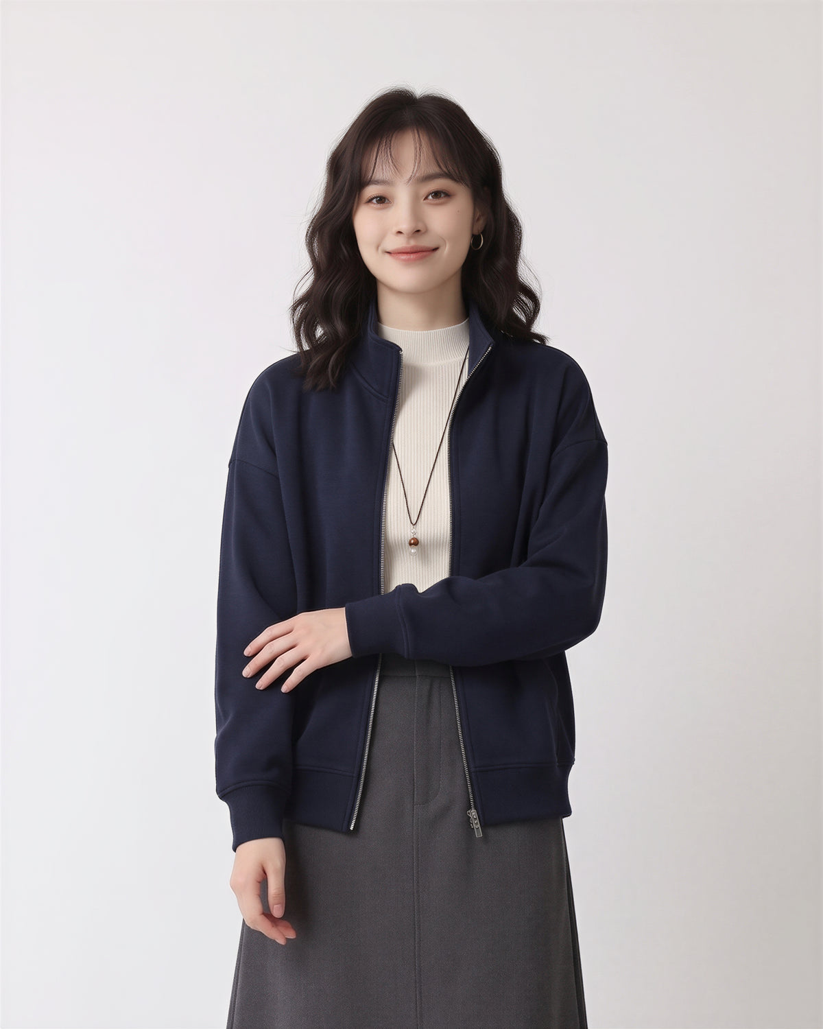 「秋季新品 」立領寬鬆拉鍊連帽外套