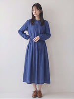 「秋季新品 」M-2XL木耳邊立領收腰棉麻洋裝