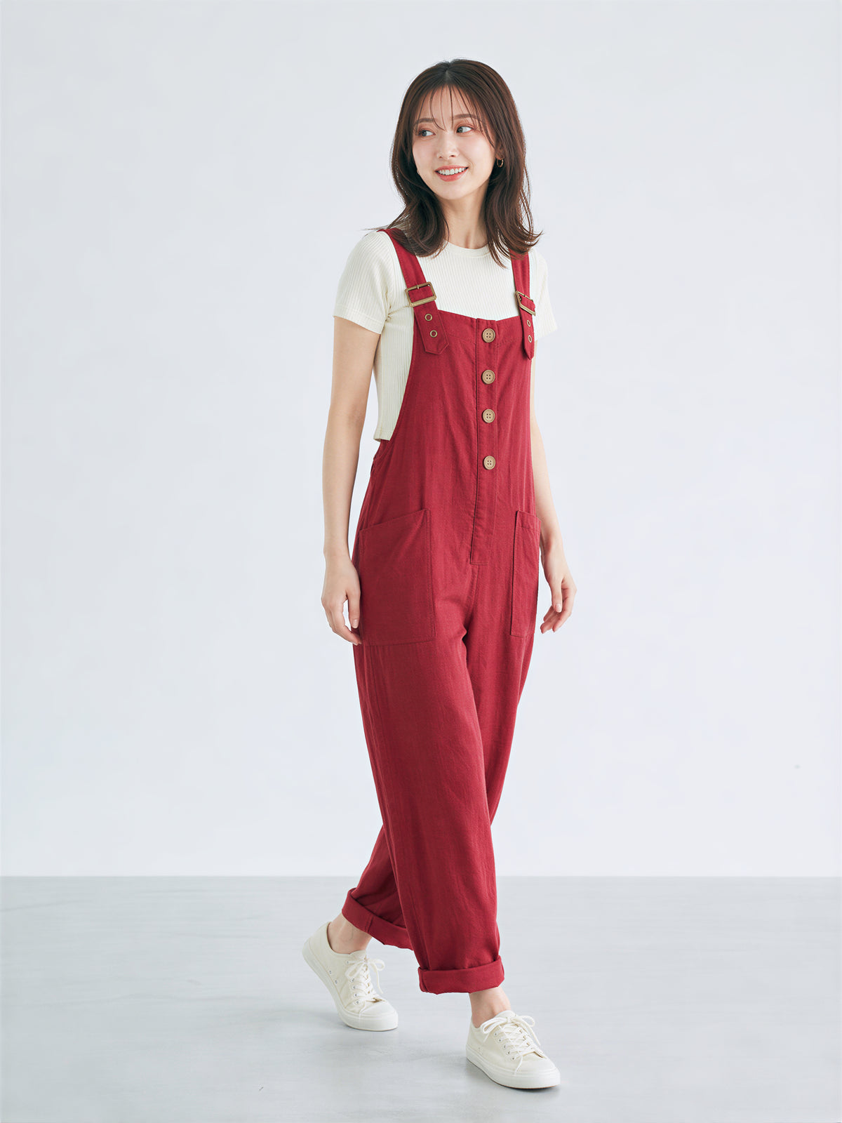 「兩色」S-3XL 寬鬆直筒大口袋吊帶褲