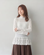 「秋季新品 」 S-XL 白色蕾絲拼接 | 木耳邊疊穿內搭長袖上衣