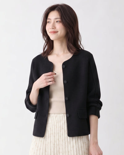 「兩色」「秋季新品 」 S-2XL 撞色滾邊圓領短版開襟衫