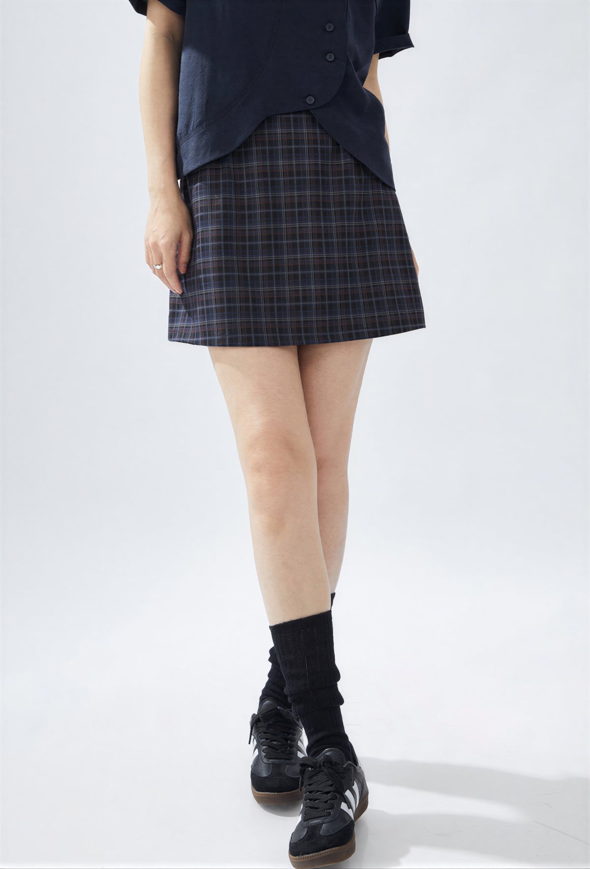 高腰格紋半身裙女 學院風小眾設計感短裙