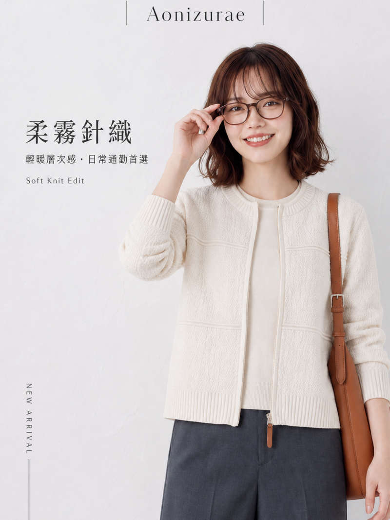「3色」S-2XL 立體紋理短版 | 拉鍊針織開襟衫