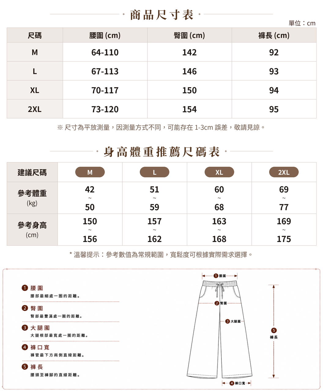 M-2XL 高腰鬆緊千鳥格寬褲裙 size chart 1
