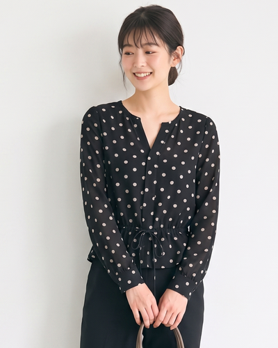 「秋季新品 」 L-4XL 黑底白點收腰襯衫