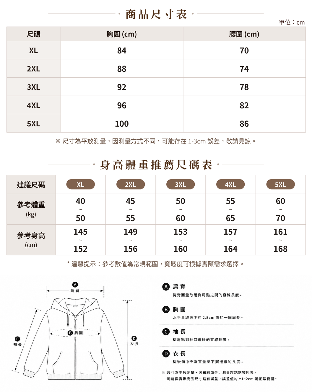 「秋季新品 」大碼寬鬆落肩抽繩連帽衛衣 size chart 1
