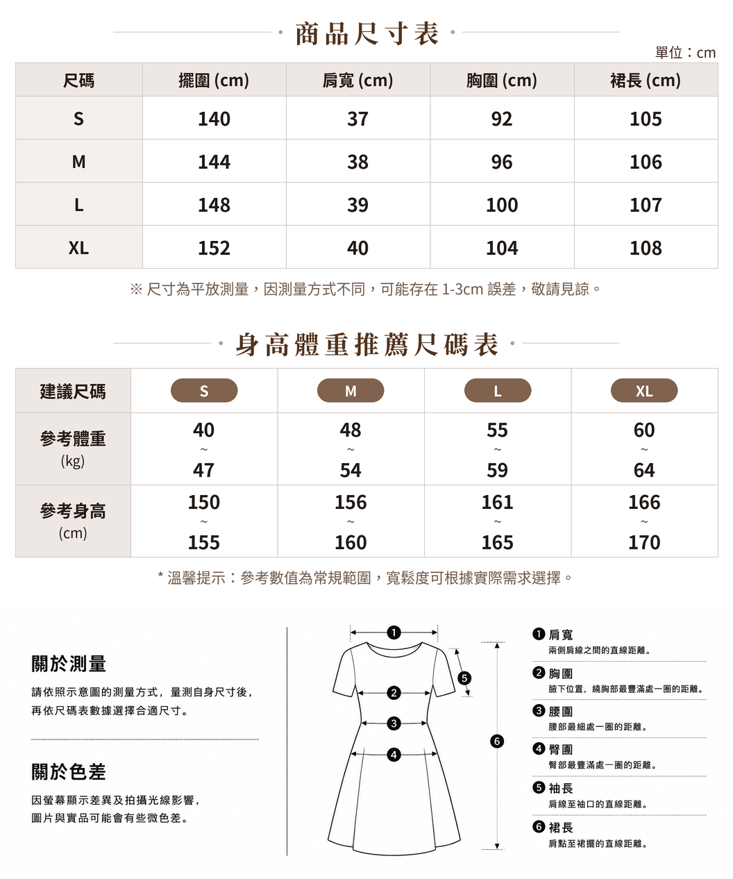 S-XL V領收腰撞色拼接洋裝 size chart 1