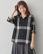 M-2XL 寬鬆落肩大格紋襯衫
