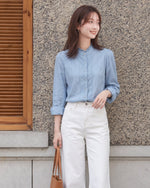 「兩色」「秋季新品 」S-2XL 品質全棉甄選 | 木耳邊立領壓褶襯衫