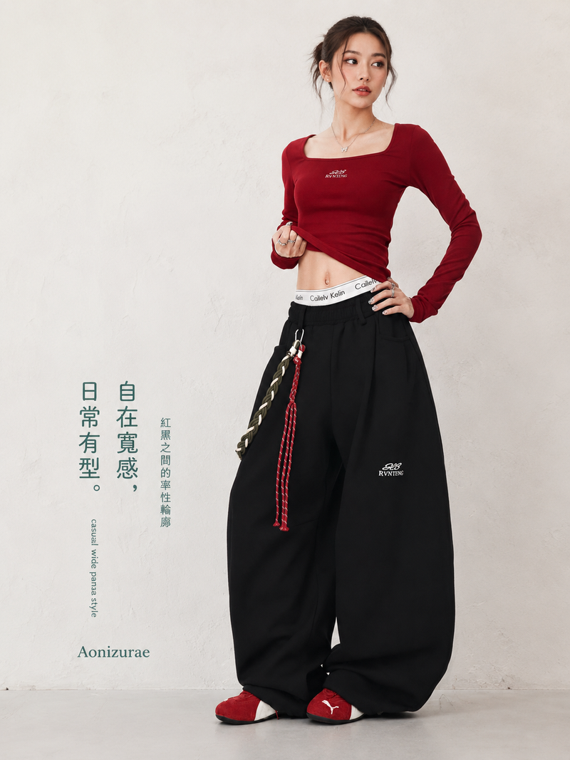 S-2XL 低腰掛鍊寬版衛褲