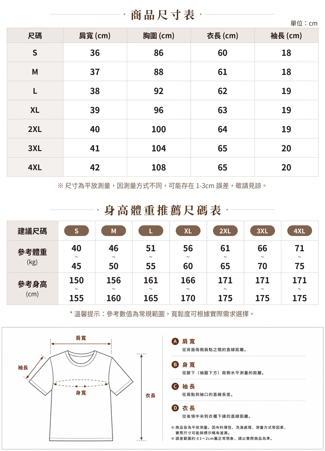「四色」S-4XL 舒適竹節棉深V門襟排釦 修身顯瘦 短袖T恤 size chart 1