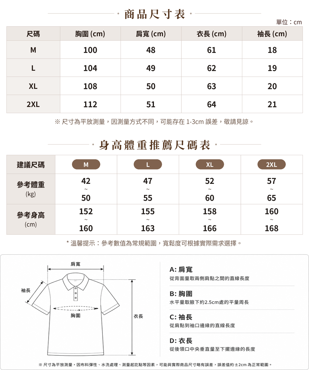 M~2XL 立領半開襟泡泡袖短袖襯衫 size chart 1