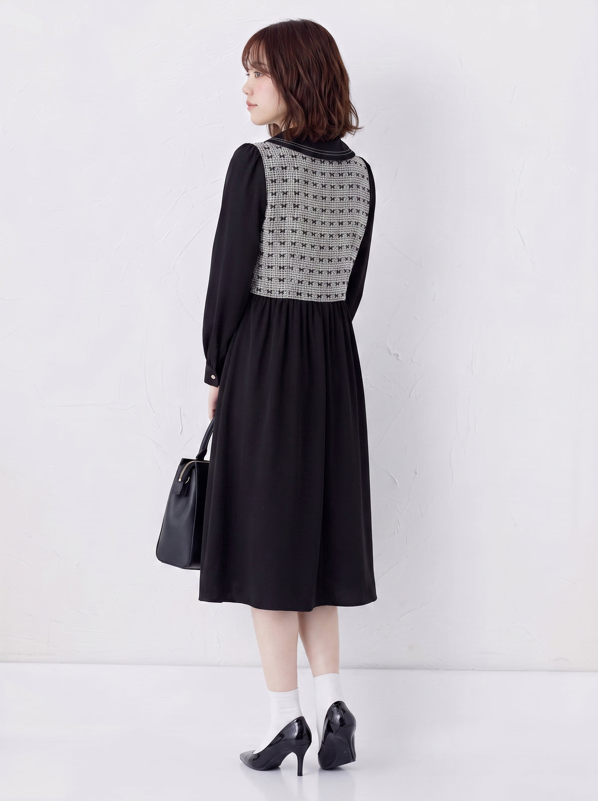 「秋季新品 」S-XL 拼接翻領收腰襯衫長袖洋裝