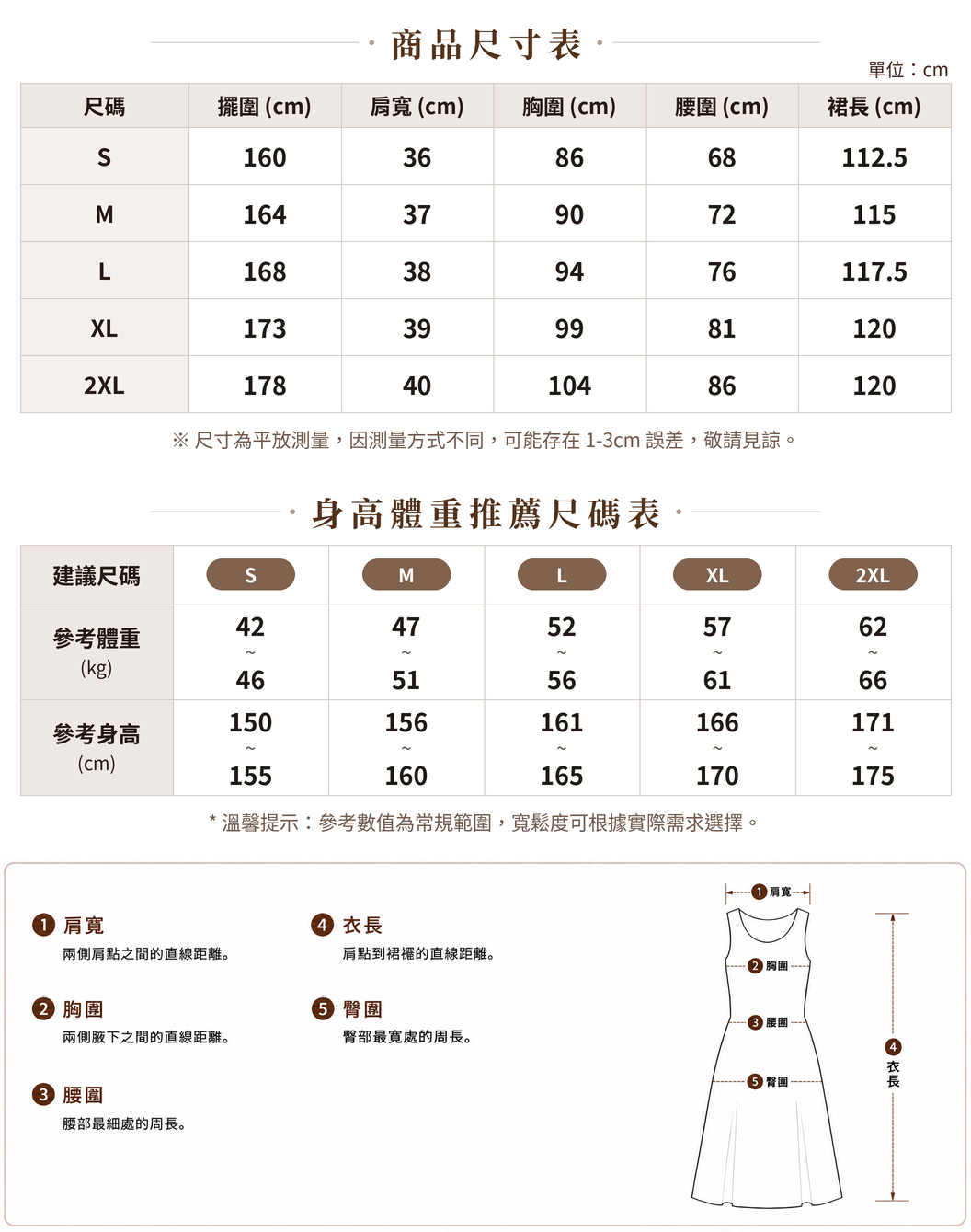 S-2XL 白色收腰打褶 | A字中長背心洋裝 size chart 1