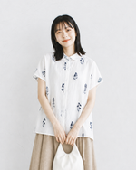 「兩色」M-3XL 小圓領 | 印花寬鬆短袖襯衫