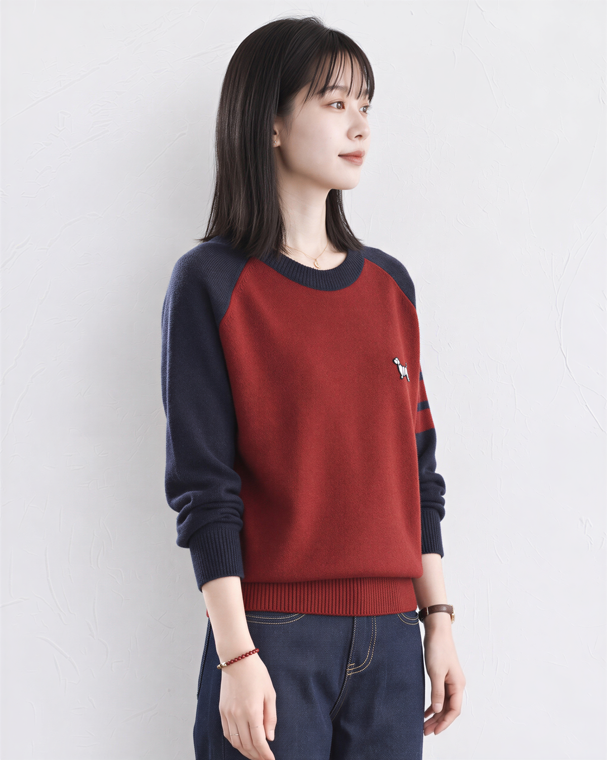 「秋季新品 」「3色」撞色插肩袖條紋針織衫