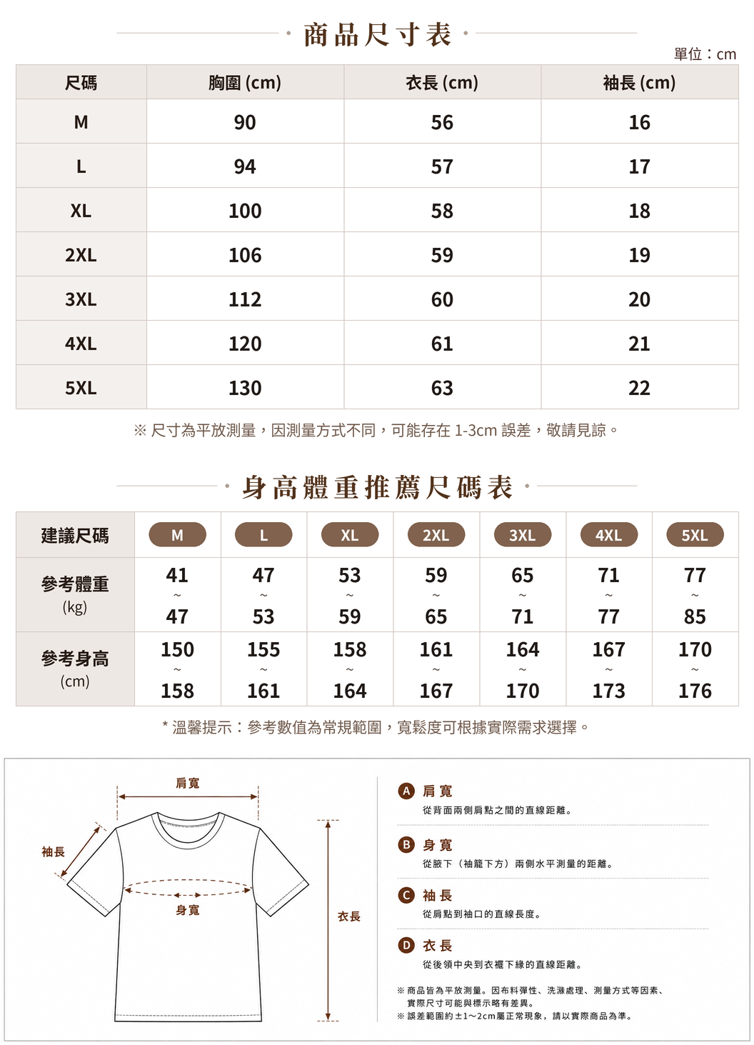 蝴蝶立體毛邊貼布 圓領短袖T恤 size chart 1
