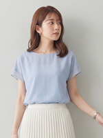 S-2XL 夏日清爽柔霧藍調 | 淺藍色圓領拼接短袖雪紡上衣