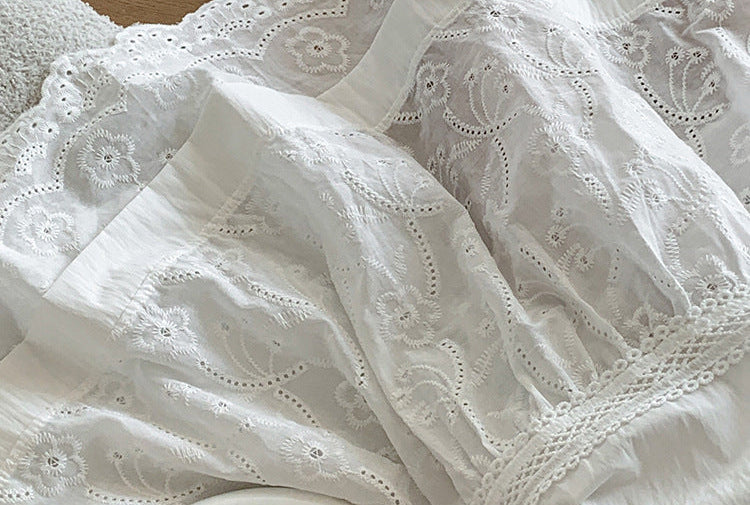 鬆緊高腰分層拼接刺繡中長款A字蛋糕半身裙