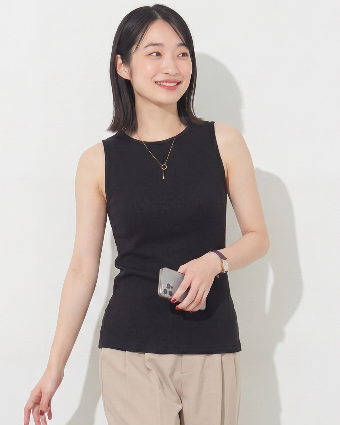羅紋修身圓領無袖背心