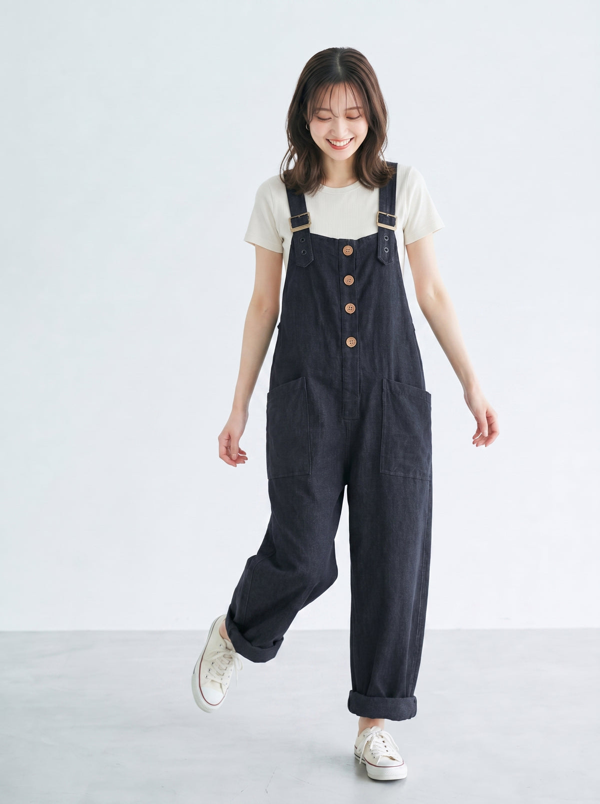 「兩色」S-3XL 寬鬆直筒大口袋吊帶褲