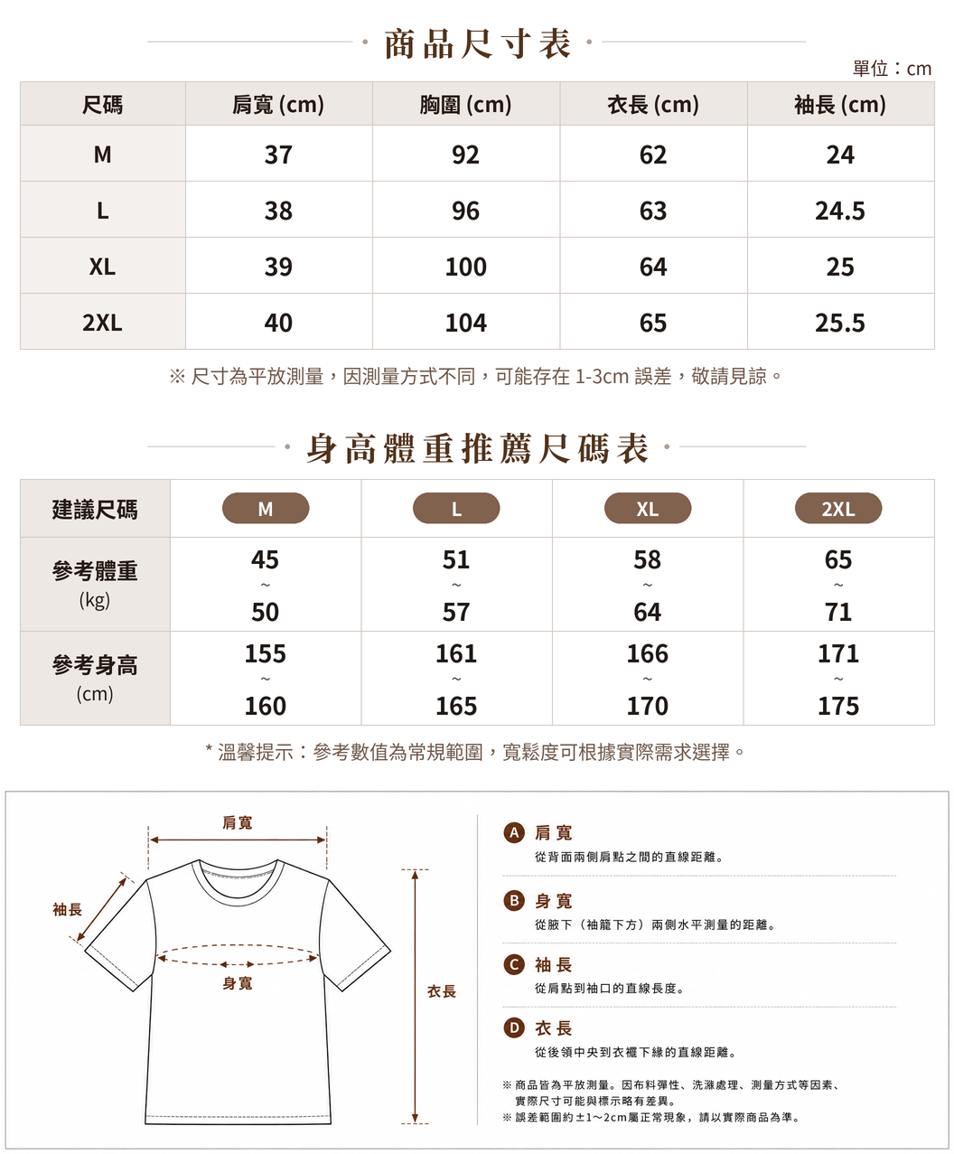 M-2XL 白色圓領鏤空泡泡袖T恤 size chart 1