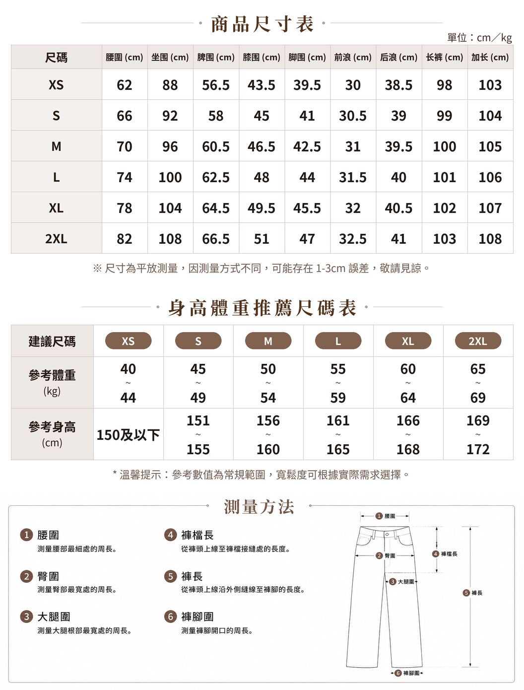 XS-2XL 高腰直筒寬管牛仔褲 size chart 1