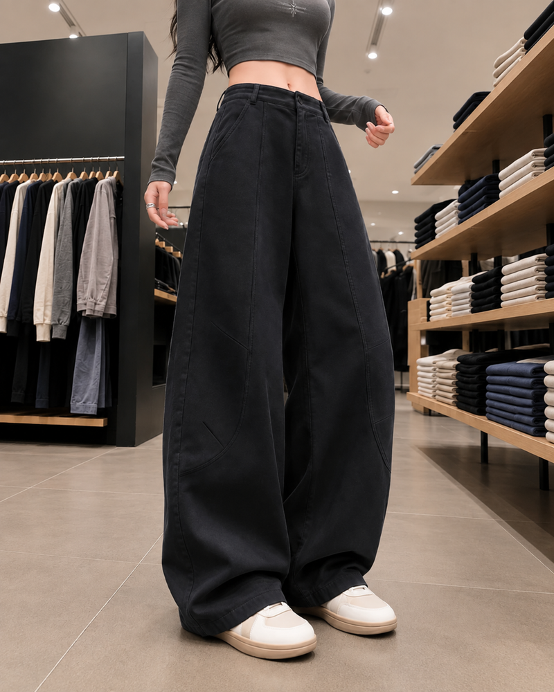 「秋季新品 」寬鬆彎刀闊腿工裝褲