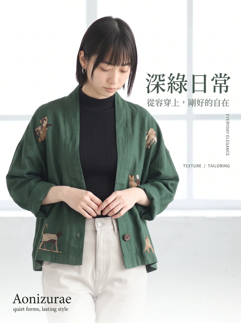 「兩色」「秋季新品 」M-3XL 寬鬆落肩印花短外套