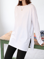 「秋季新品 」「兩色」S-2XL 寬鬆落肩開衩長袖T恤