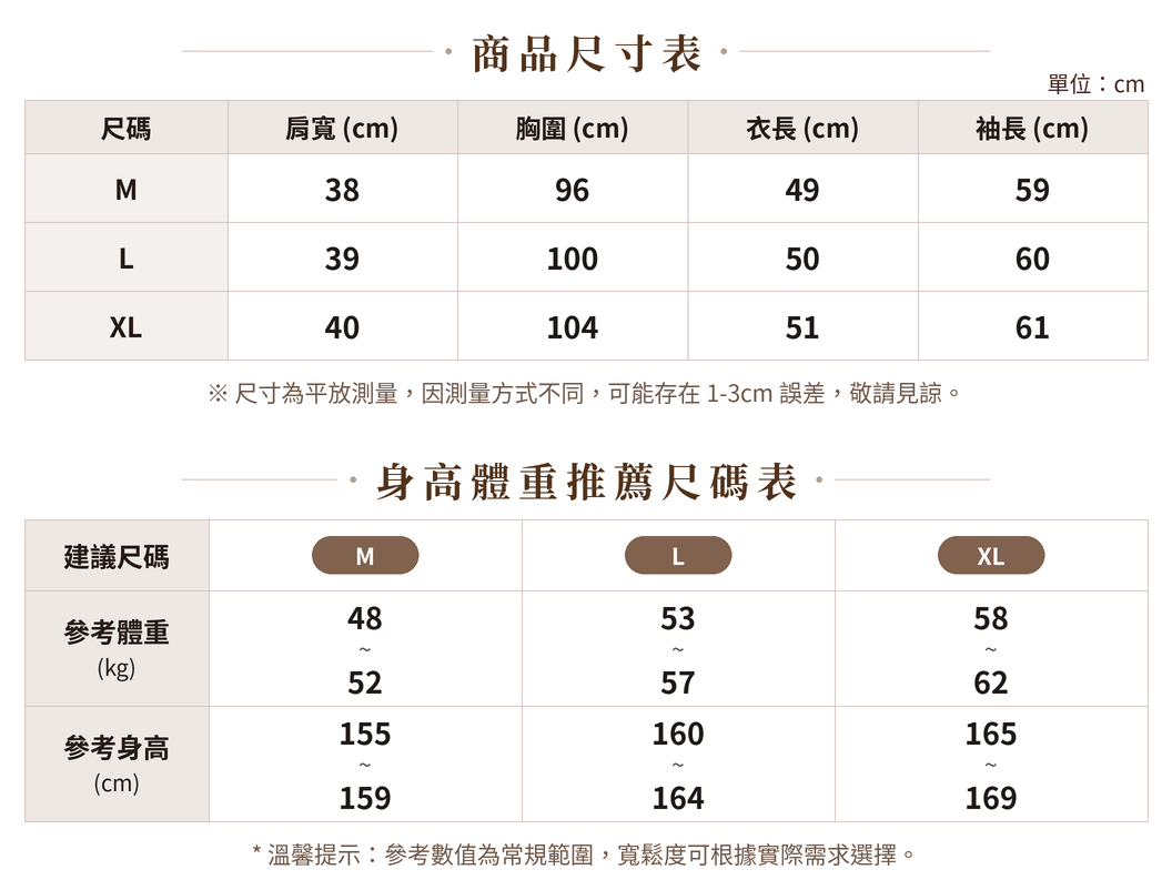 M-XL 氣質外搭 | 立領短版工裝防曬外套 size chart 1