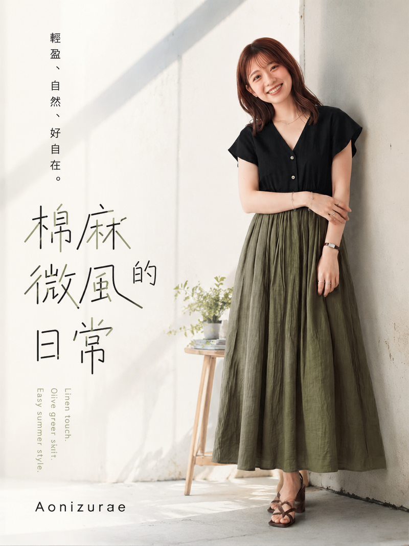 收腰拼接飄袖V領洋裝