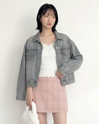 閃點點綴短版寬鬆牛仔外套