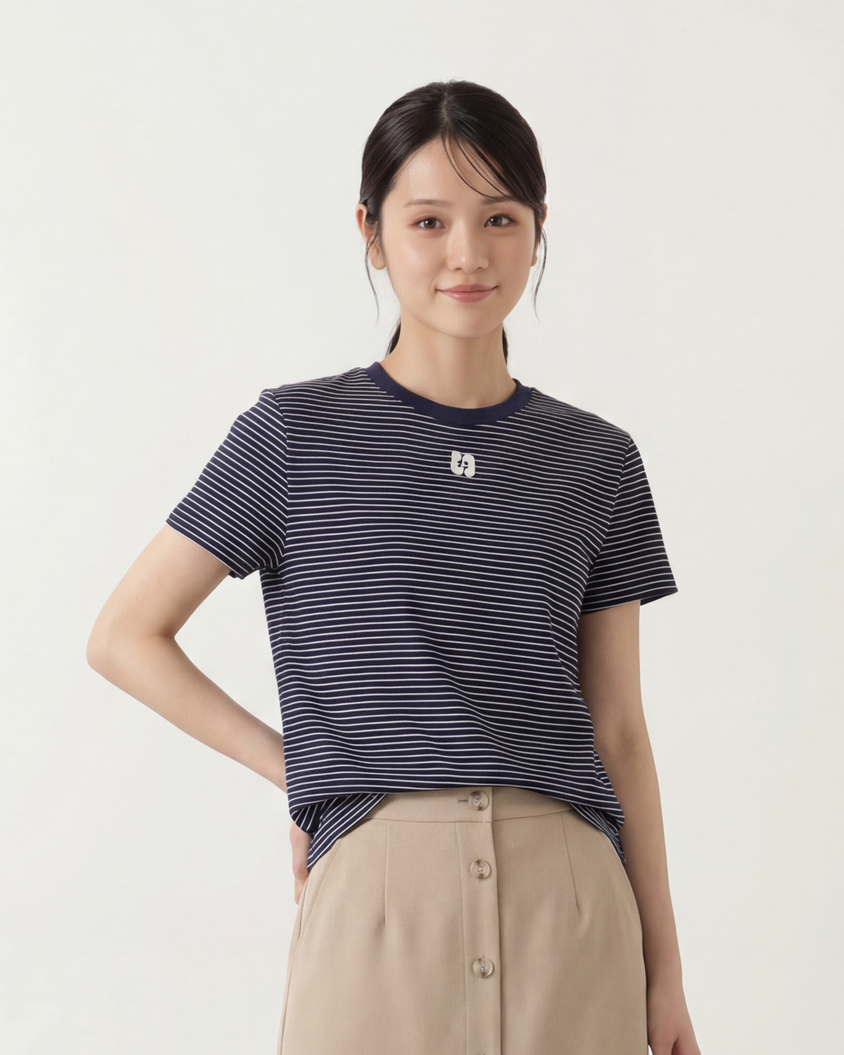 細條紋圓領修身短袖T恤