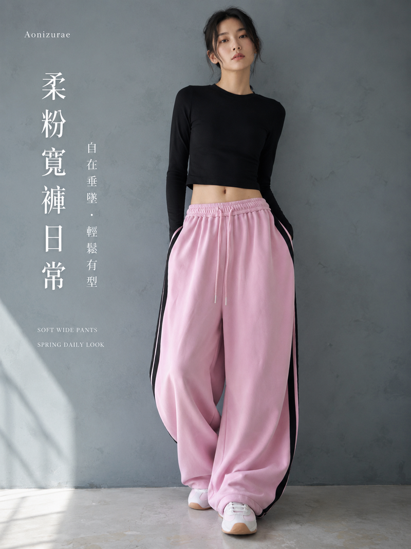 S-XL 抽繩側條紋寬褲 | 高腰街舞寬褲