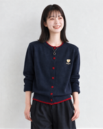 「秋季新品 」撞色滾邊刺繡短版針織開襟衫